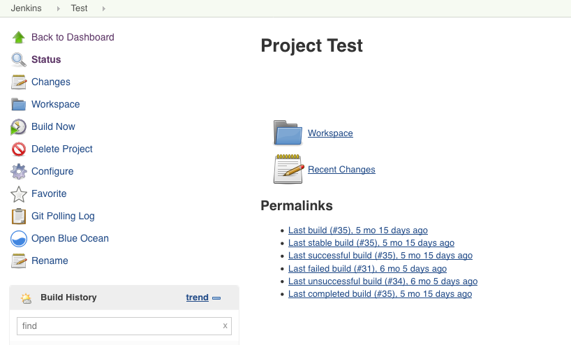 Jenkins dashboard
